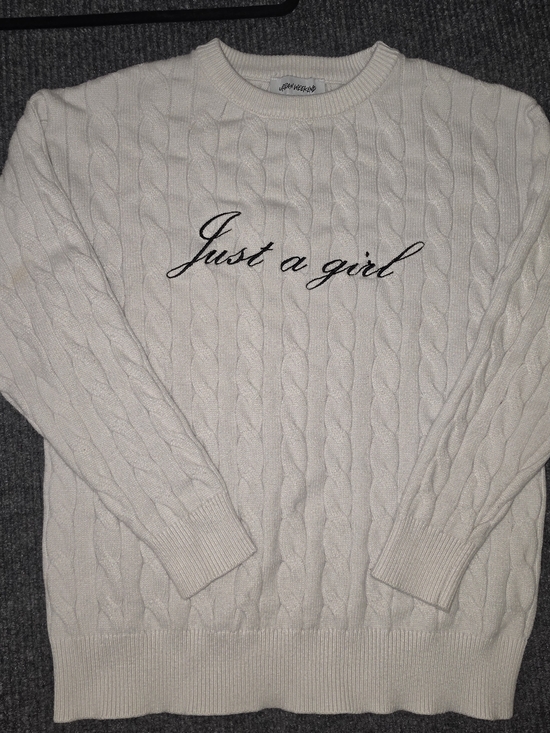 urban weekend Sweaters - Cable-Knit Crewneck Sweater with "Just a girl" Script - Cream